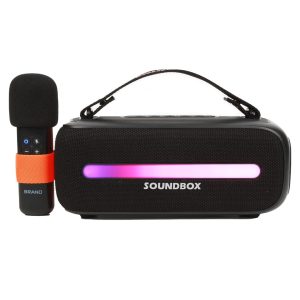 اسپیکر بلوتوثی قابل حمل پرودو مدل Porodo Soundtec 12W Speaker with Wireless Microphone - Black